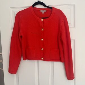 J. Crew Vibrant Red Sweater with Gold Accents